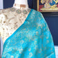 Turquoise Blue Pure Katan Silk Banarasi saree with Sona Rupa silver gold zari raindrop buttas – Idam Living