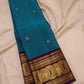 Handwoven Turquoise Blue Kanjivaram saree with Royal Purple contrast