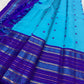 Turquoise Blue pure silk Kanchi Pattu saree, Varisaipet weave with Royal Purple border — border detail