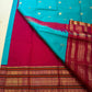 Turquoise Handwoven Pure Silk Kanchipuram Saree with Maroon Varisaipet Border