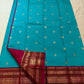 Turquoise Handwoven Pure Silk Kanchipuram Saree with Maroon Varisaipet Border