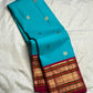 Turquoise Handwoven Pure Silk Kanchipuram Saree with Maroon Varisaipet Border