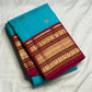 Turquoise Handwoven Pure Silk Kanchipuram Saree with Maroon Varisaipet Border