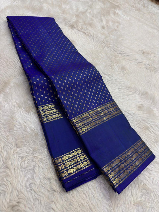 Twilight Cobalt Kanchipuram Silk Saree With Dark Royal Blue Rettapet Border And Luminous Gold Detailing