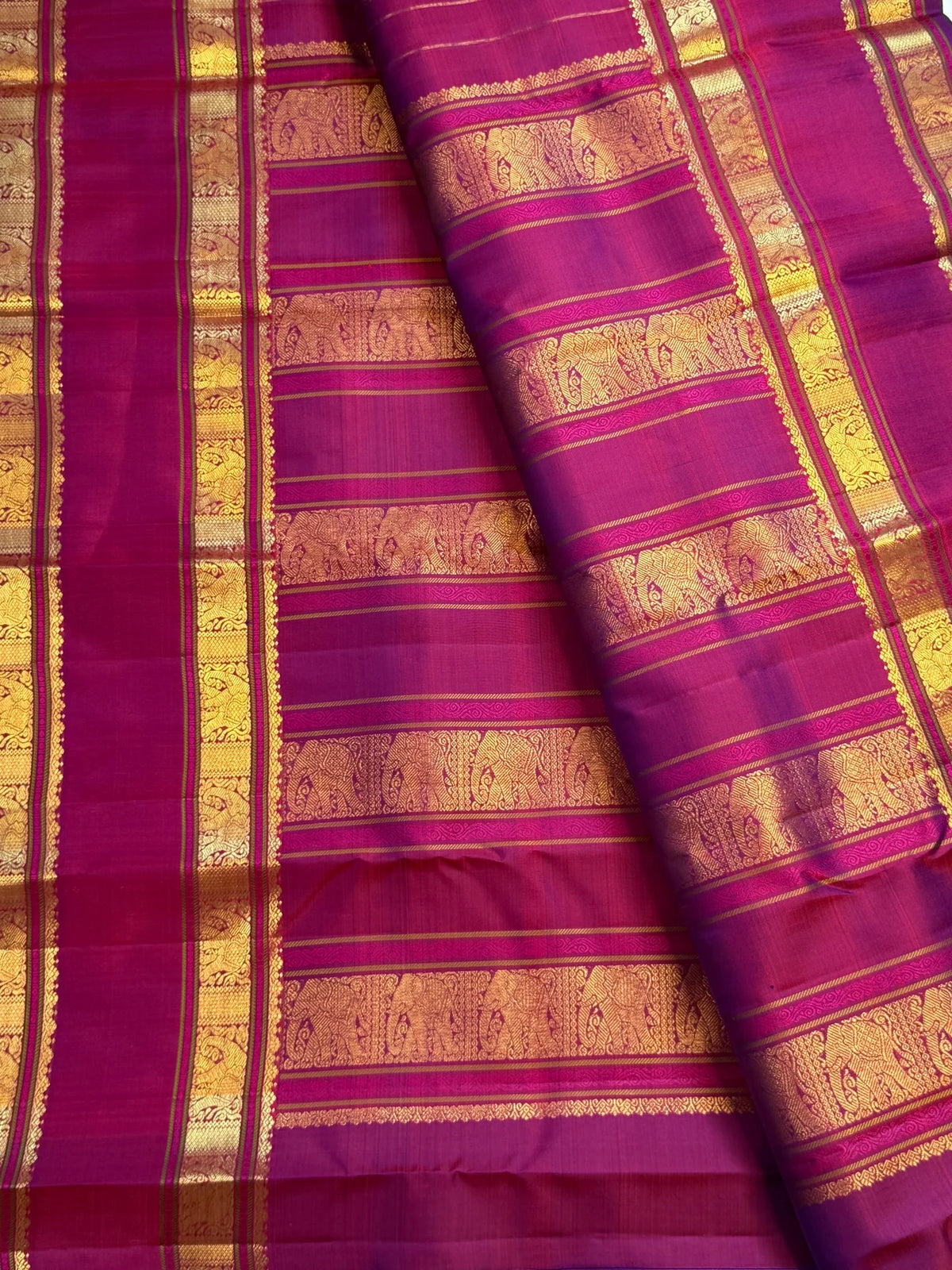 Floral-arch border of a Vadamalli Pink Kanjeevaram saree - Idam Living