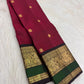 Thulir Pachai Kanchipuram silk saree with black and emerald-green contrast