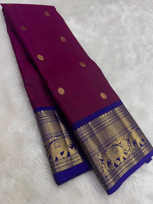 Kanchipattu silk saree in korvai with vadamalli pink border weave traditional zari detail