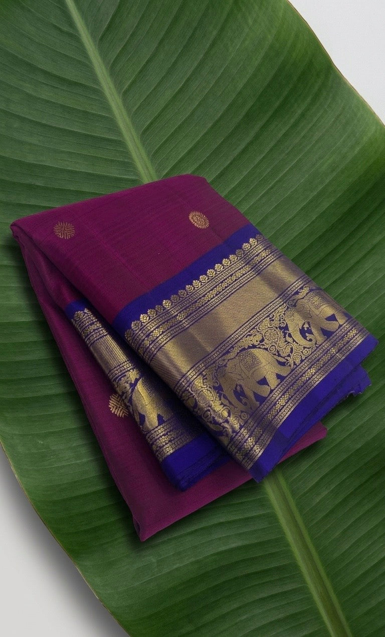 Kanchipuram silk saree in korvai with vadamalli pink border weave folded view