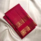 Pomegranate Pink handwoven pure silk Kanjivaram Zari Kattam saree with antique-gold checks and Yanai border.