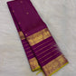 Close view of antique-gold traditional zari motifs on Vadamalli Purple Kanjivaram silk.