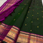 Full view of green pure silk Varisaipet saree with contrasting traditional border and decorative pallu