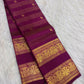 Vadamalli purple Rettapet Kanjivaram saree with lengthwise zari lines and ornate layered border