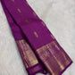 Vadamalli Purple handwoven pure silk Kanjivaram Zari Kattam saree with antique-gold zari grid.