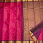 Raspberry Pink Handwoven Pure Silk Kancheepuram Vairaoosi Saree with Gold Zari Buttas and Aubergine Border
