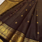 Ornate self-colour Mayil peacock border of deep coffee brown Kanjipuram saree with dense antique gold zari Varisaipet bands