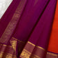 Marigold Orange and Temple Purple Handwoven Lightweight Pure Silk Kanchi Pattu Saree: view 3
