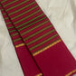 Vazhaipoo stripes in antique olive green and reddish pink with fine antique-gold zari lines on a vintage Kanjivaram silk saree
