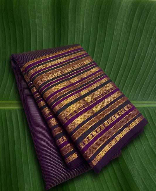 deep violet Kanchipuram silk saree with vb weave folded view