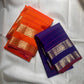 Kanchipattu silk saree in sunset orange with reddish pink border Veldhari Rettapet weave traditional zari detail
