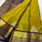 Venthaya green Kanjeevaram saree with Zari Kattam weave and purple Yaanai border — Idam Living