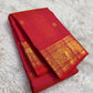 Vermilion Coral pure silk Kanjivaram saree — needle stripe