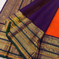 Full drape of Vermilion Orange Kanchi Pattu Varisaipet saree with heritage zari border