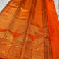 Vermilion orange Kanchipuram saree with traditional motifs, Idam Living