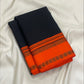 Deep Black and Vermilion Orange Handwoven Pure Silk Kanjivaram Pattupet Saree with Thread-Woven Border