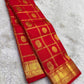Vermilion orange pure silk Zari Kattam KanchiPattu saree, draped front view