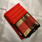 Vermilion Orange Handwoven Pure Silk KanchiPattu Saree with Rettapet Lines and Rust Manthulir Border