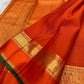 Vermilion Orange Handwoven Pure Silk Kancheepuram Saree with Zari Kattam and Elephant Border