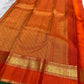 Vermilion Orange Handwoven Pure Silk Kancheepuram Saree with Zari Kattam and Elephant Border