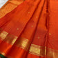 Vermilion Orange Handwoven Pure Silk Kancheepuram Saree with Zari Kattam and Elephant Border