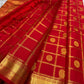 Vermilion orange Zari Kattam Kanchipuram saree with Mayil Chakram, folded view