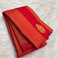 Vermilion red Pure Silk Kanchi Pattu saree with petite floral gold zari buttas