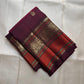 Vermilion Red pure silk Kanjivaram saree, Butta weave with Deep Aubergine border — body weave close-up