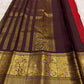 Vermilion Red Handwoven Pure Silk Kanjivaram Saree with Gold Buttas and Deep Brown Peacock Zari Border