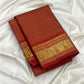 Broad floral gold zari border on Vermilion Red Zari Kattam silk saree.