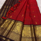 Vermilion Red Handwoven Pure Silk Kanjivaram Saree with Gold Buttas and Deep Brown Peacock Zari Border