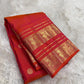 Kancheepuram silk saree in vermilion red with gold border Mayil Butta weave border detail