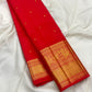Vermilion Red pure silk KanchiPattu Butta saree overview