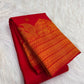 Gaja-Yali border detail on Vermilion Red KanchiPattu pure silk saree