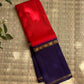 Vermilion Red Kanjeevaram silk saree, body weave texture close-up — Idam Living
