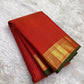 Vermilion Red Kanjipuram silk saree draped, full length view — Idam Living