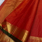 Vermilion Red Kanjipuram silk saree, body weave texture close-up — Idam Living