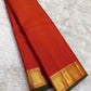 Vermilion Red Kanjipuram silk saree — full front view, zari kattam weave — Idam Living