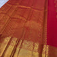Bright red Pure Silk Kanchipuram saree with an all-over jaal design