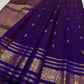 Radiant Neelam Blue pure silk Kanchipuram Varisaipet saree, close-up of gold-toned woven ornament.