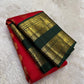 Vermilion red handwoven Pure Silk Kanchipuram Rettapet saree with bottle green border