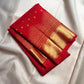 Handwoven Vermilion Red Kanchipuram silk saree with rows of petite gold zari motifs